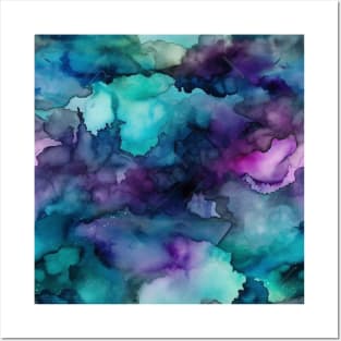 Ombre Watercolor Teal and Purple Posters and Art